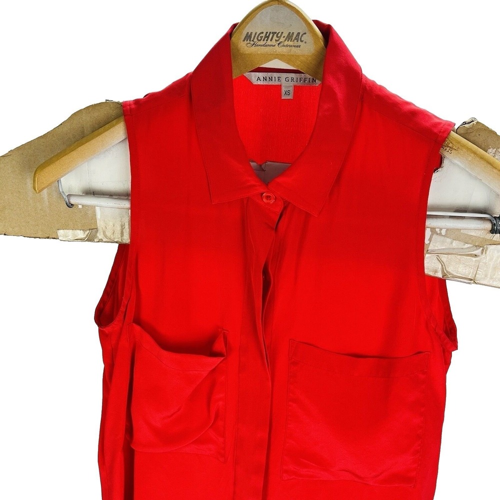 ANNIE GRIFFIN Red Silk Sleeveless Collared Button Down Womens Size XS‎ - Picture 3 of 5